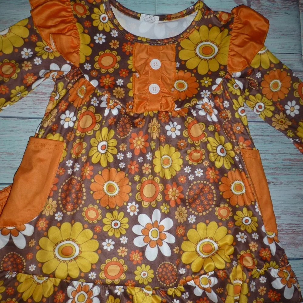 Boutique Floral Orange Tunic Dress Ruffle Leggings Outfit
